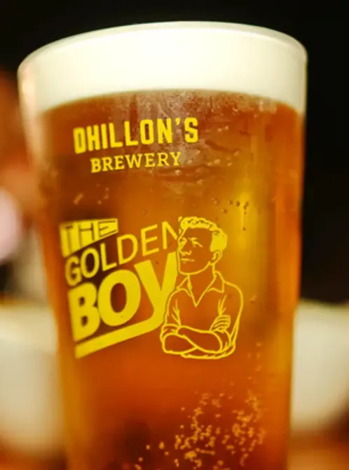 A pint of The Golden Boy lager from Dhillon’s Brewery