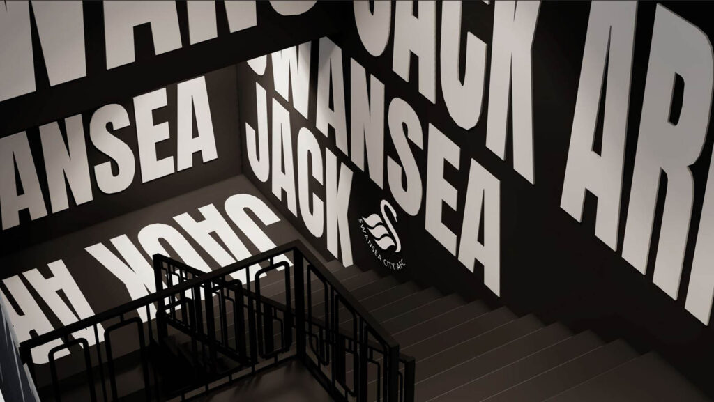 The stairwell covered in giant Swansea Jack lettering